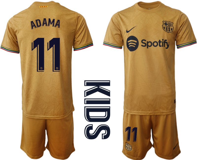 Youth 2022-2023 Club Barcelona away yellow #11 Soccer Jersey->customized soccer jersey->Custom Jersey